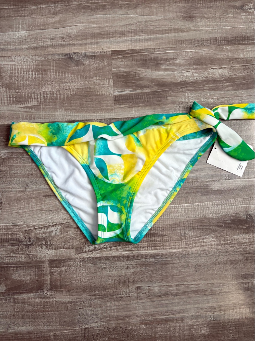 Split - Womens Teal and Yellow Tie-Side Bikini Bottom Size Large NEW